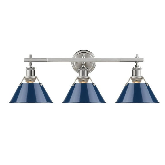 Yep by Golden Lighting Orwell 3-light Vanity in Pewter and Navy Blue shade