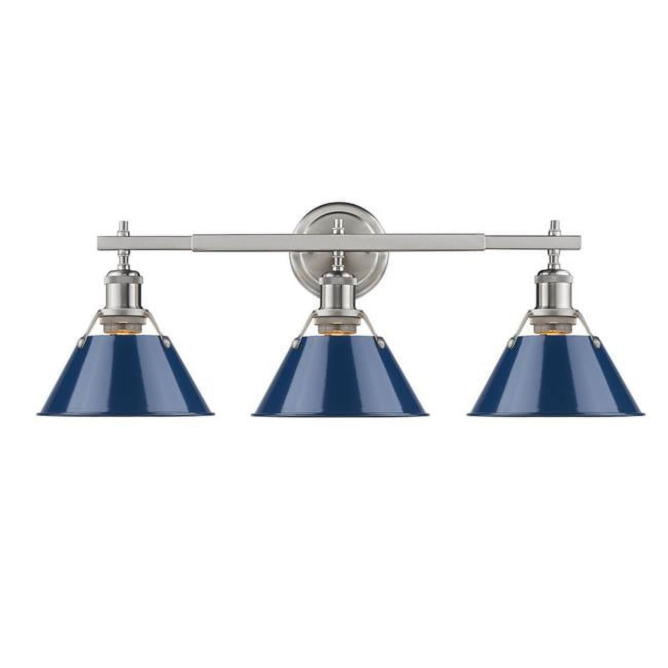 Transitional Pewter 24" Vanity Light with Navy Blue Shades