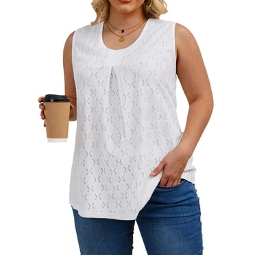 Oryer Womens Plus Size Tank Tops Loose Fit Tunic Blouses Sleeveless Tops