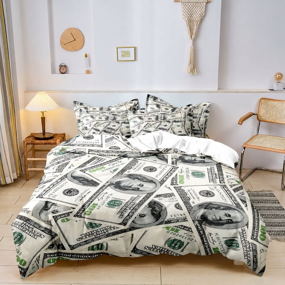 Orylavena 100 Dollar Bill Money Print Microfiber Duvet Cover Set, Twin, 3-Piece