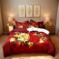 thumbnail image 1 of Orylavena 3D Gold Red Rose Microfiber Duvet Cover Set, White Back, King, 1 of 8