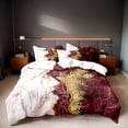 thumbnail image 1 of Orylavena Burgundy and Gold Marble Microfiber Duvet Cover Set, Twin, 3-Piece, 1 of 8