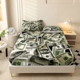 thumbnail image 1 of Orylavena Dark Green Money Print Microfiber Fitted Sheet Set, Queen, 3-Piece, 1 of 3