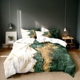 thumbnail image 1 of Orylavena Emerald Green and Gold Marble Microfiber Duvet Cover Set, Queen, 3-Piece, 1 of 8