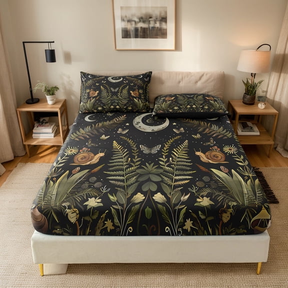 Orylavena Moon Snail Butterfly Microfiber Fitted Sheet Set, 1 Sheet 2 Pillowcases, Twin