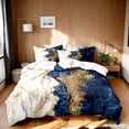 thumbnail image 1 of Orylavena Navy Blue and Gold Marble Microfiber Duvet Cover Set, Full, 3-Piece, 1 of 8