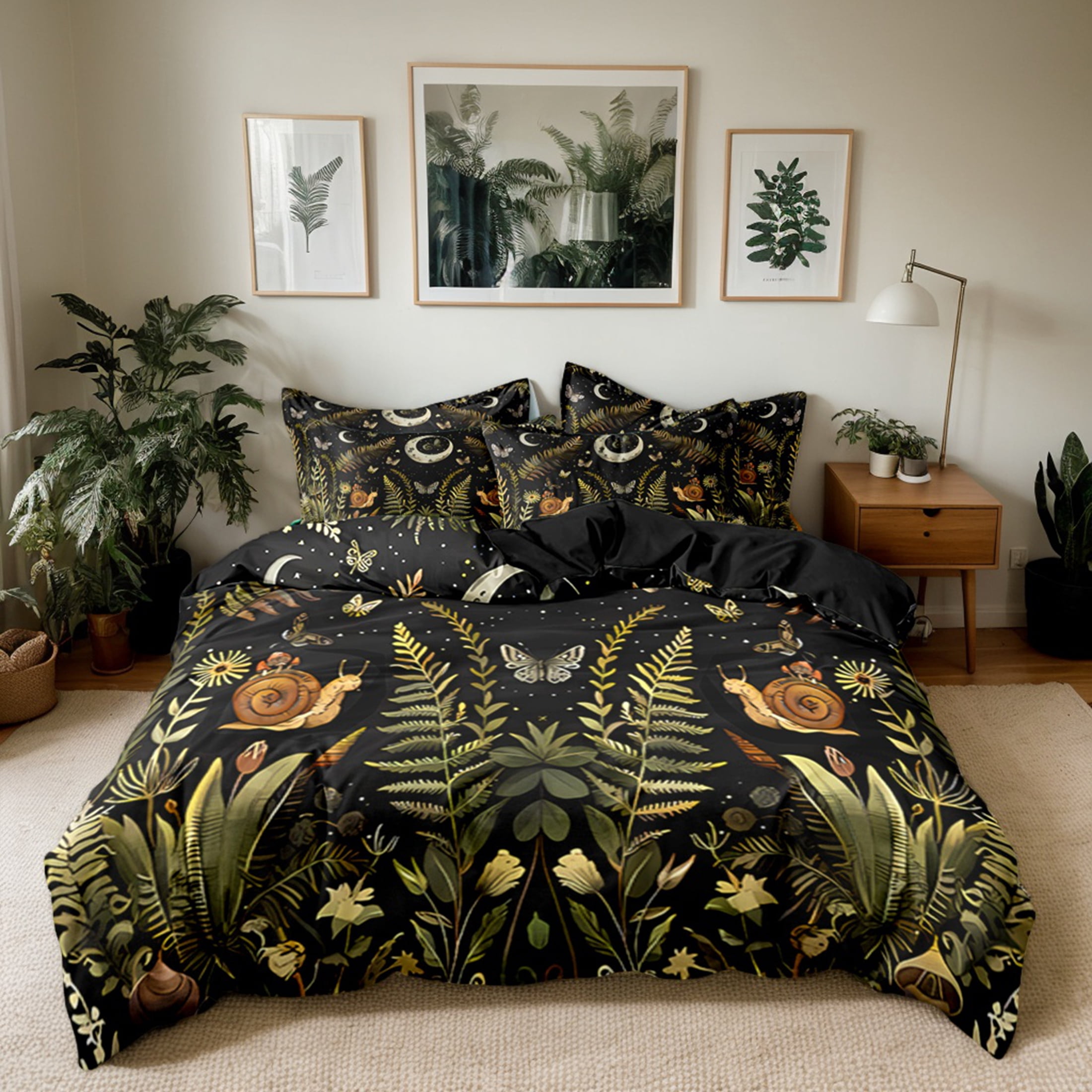Orylavena Snail Forest Microfiber Duvet Cover Set, Black Back, King
