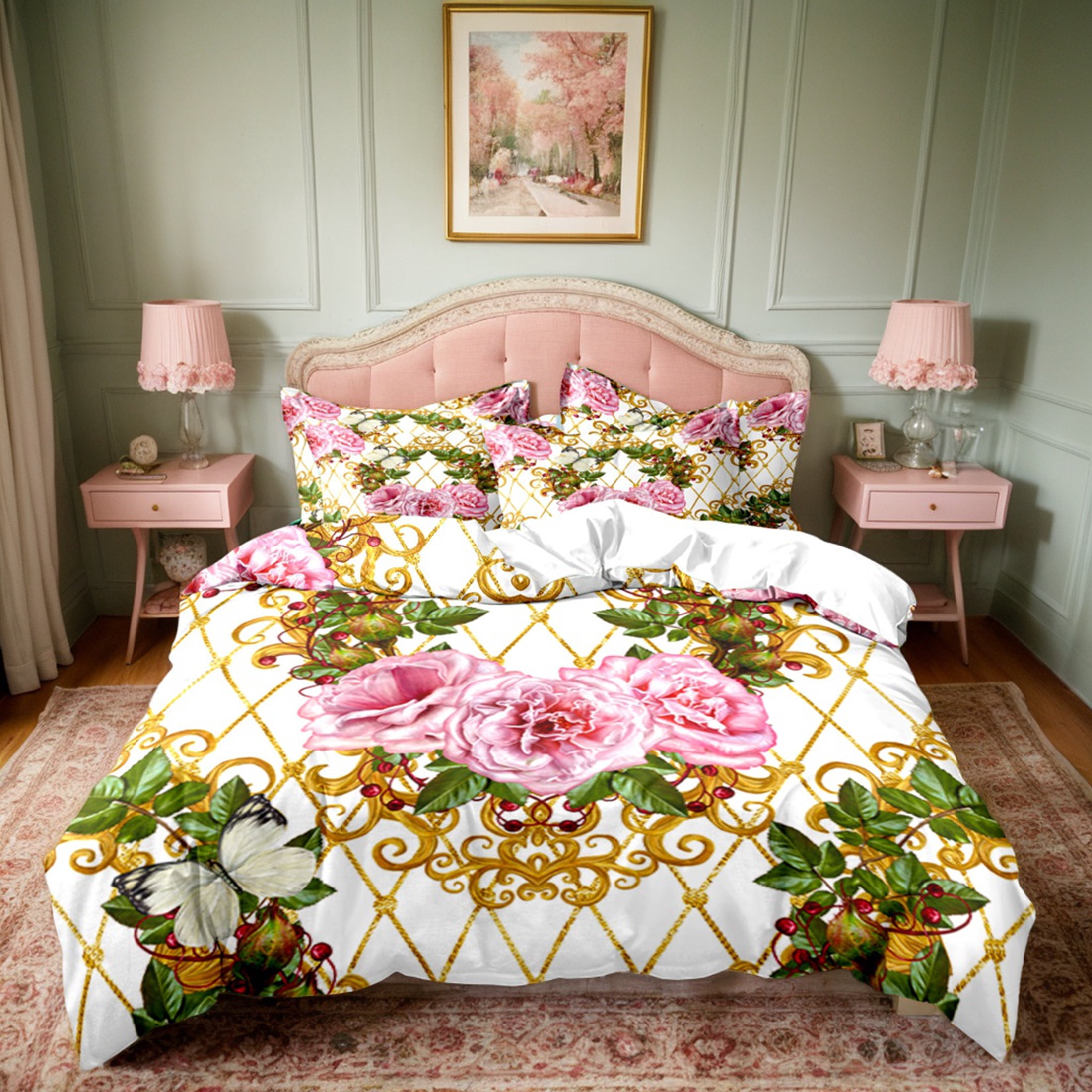 Laura Ashley Natalie 3-Pieces Sage Green Nature Floral Duvet