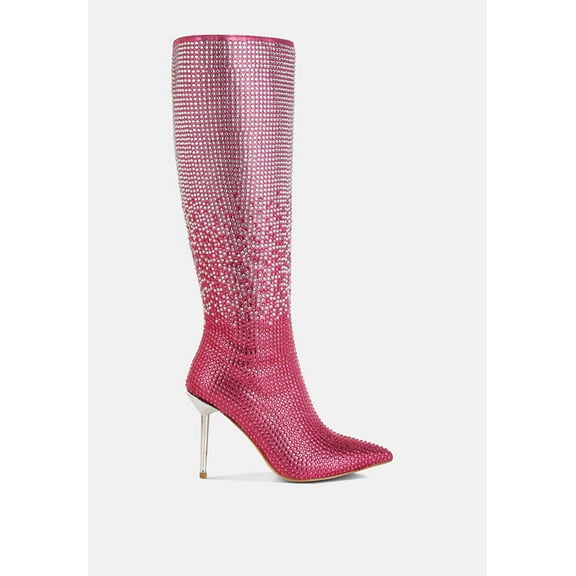 Orymple Shiny Rhinestone Studded Calf Boots