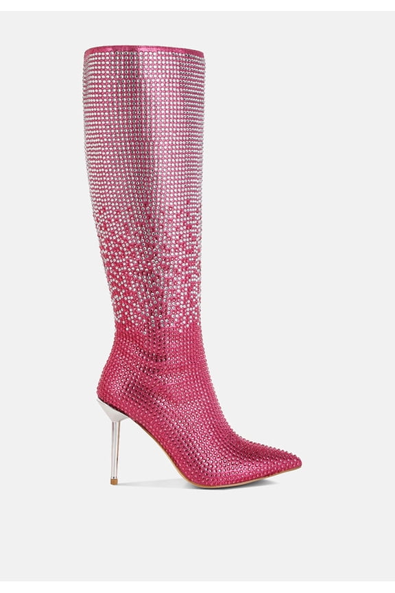 Orymple Shiny Rhinestone Studded Calf Boots