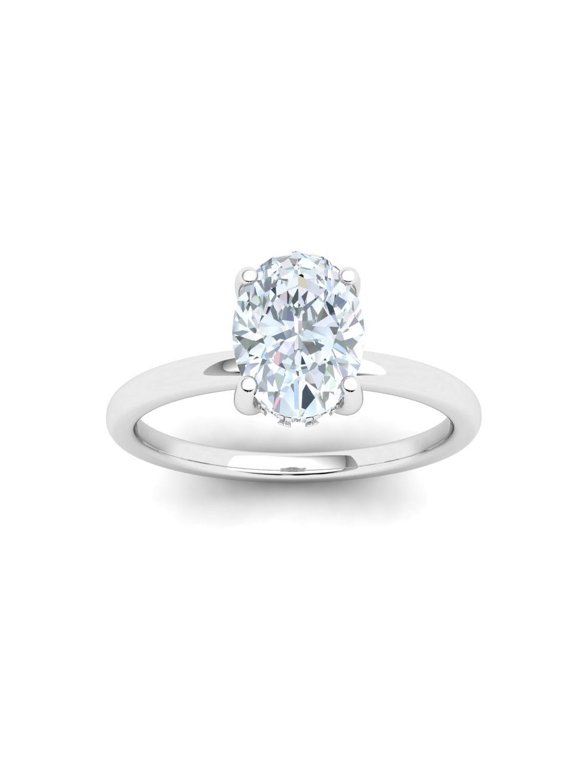 1.5 Ct Oval Cut Lab Diamond Ring - 14K White Gold Over Hidden Halo Prong Setting - Stunning Women's Solitaire Diamond Ring - Perfect for Gift Engagement and Everyday Glamorous Jewelry