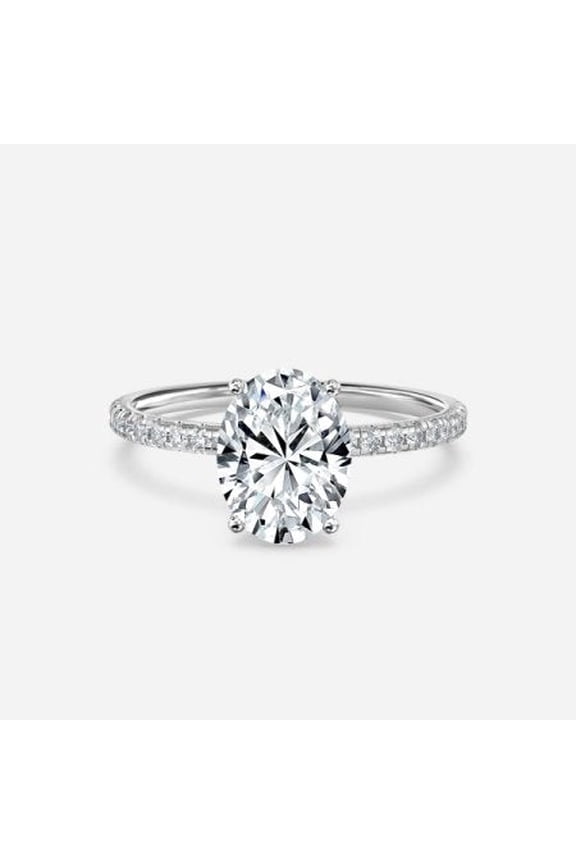 1.5 Ct Oval Cut Lab Diamond Ring - Unique Solitaire Design with Pave Band and Accent Stones - 14K White Gold Over Ring for Women - Stylish Birthday or Holiday Jewelry Gift