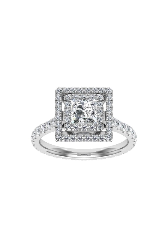 1.5 Ct Princes Cut Diamond Ring - Double Halo Women's Engagement Ring - Lab-Created Simulated Diamond in 14K White Gold Over Rings for Her - Elegant Style Gifts for Women's