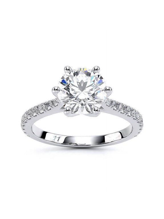 1.5 Ct Round Brilliant Diamond Engagement Ring – 14K White Gold Over Ring - Solitaire Prong Set, Lab-Created Simulated Diamond, Perfect for Wedding Proposal & Anniversary Gifts