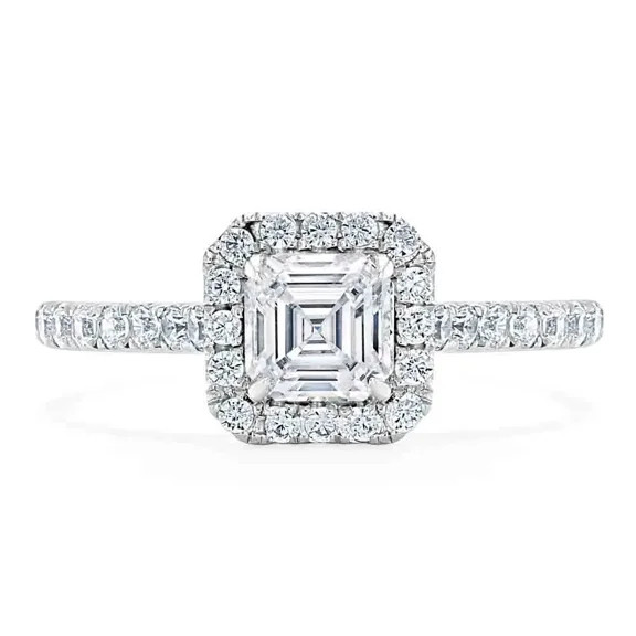 Oryn Jewel 1.6 Ct Asscher Cut Diamond Ring - 14K White Gold Plated Ring for Her - Gorgeous Anniversary Gift for Women - Forever Halo Diamond Ring for Women - Milgrain Valentine Proposal Ring