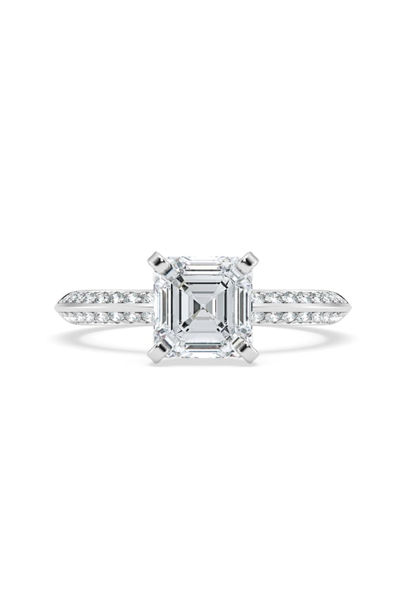 1.6 Ct Asscher Cut Lab Created Diamond Solitaire Ring with Hidden Halo and Accent Stones - 14K White Gold Over Wedding Ring for Women - Elegant Jewelry for Engagement Ceremony