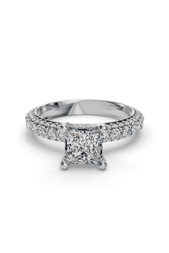 1.6 Ct Princess Cut Lab Created Diamond Engagement Ring in 14K White Gold Over - Rolled Pave Wedding Ring for Women - Stylish and Modern Solitaire Ring for Her Special Day