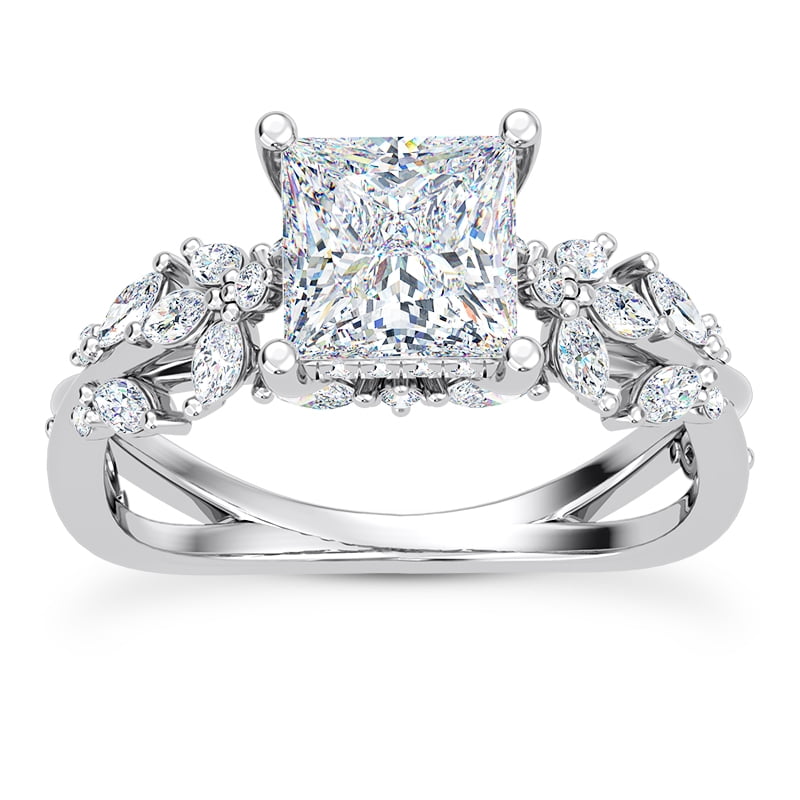 Oryn Jewel 1.6 Ct Princess Cut Lab Created Diamond Solitaire Ring for Women - Butterfly and Bee Vine Twist Design Engagement Ring in 14K White Gold Over - Wedding or Engagement Ring for Women