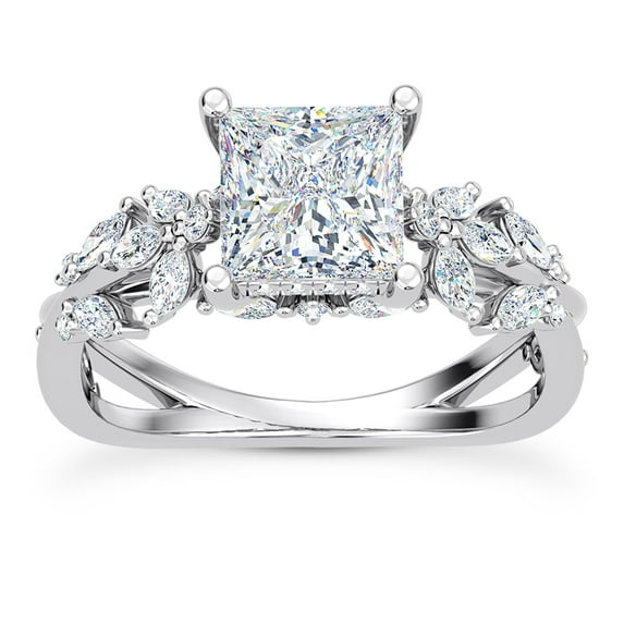 Oryn Jewel 1.6 Ct Princess Cut Lab Created Diamond Solitaire Ring for Women - Butterfly and Bee Vine Twist Design Engagement Ring in 14K White Gold Over - Wedding or Engagement Ring for Women