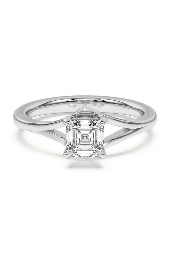 1.7 Ct Asscher Cut Diamond Chevron Duo Solitaire Engagement Rings - Lab Created Wedding Rings - 14K White Gold Over Promise Jewelry Rings for Her - Designer Engagement Rings for Women