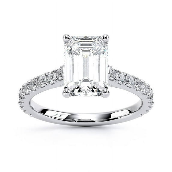 Oryn Jewel 1.7 Ct Emerald Cut Lab Created Diamond Ring - Solitaire with Accent Diamonds - 14K White Gold Over - Engagement Wedding Ring for Women - Gift Idea for Anniversary & Birthdays