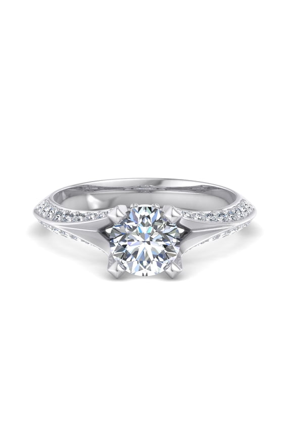 1.7 Ct Round Cut Lab Created Diamond Engagement Ring for Women - 14K White Gold Over Split Shank Solitaire Ring with Accent Diamonds for Wedding and Engagement - Proposal Rings