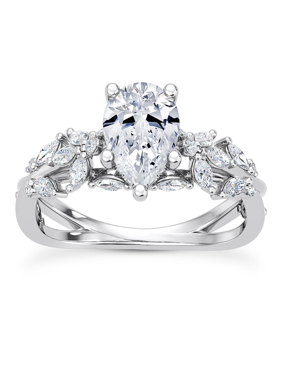 1.8 Ct Pear Cut Lab Created Diamond Ring - Butterfly and Bee Vine Twist Engagement Ring in 14K White Gold Over - Solitaire Lab Grown Diamond Ring for Women - Women's Engagement Ring