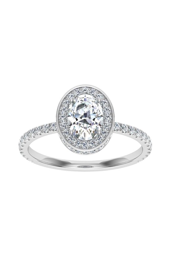 1.9 Ct Oval Cut Lab Diamond Ring - Halo Prong Set Solitaire with Accents - 14K White Gold Over - Elegant Engagement Ring for Her - Perfect Diamond Ring for Gifts and Memorable Moments