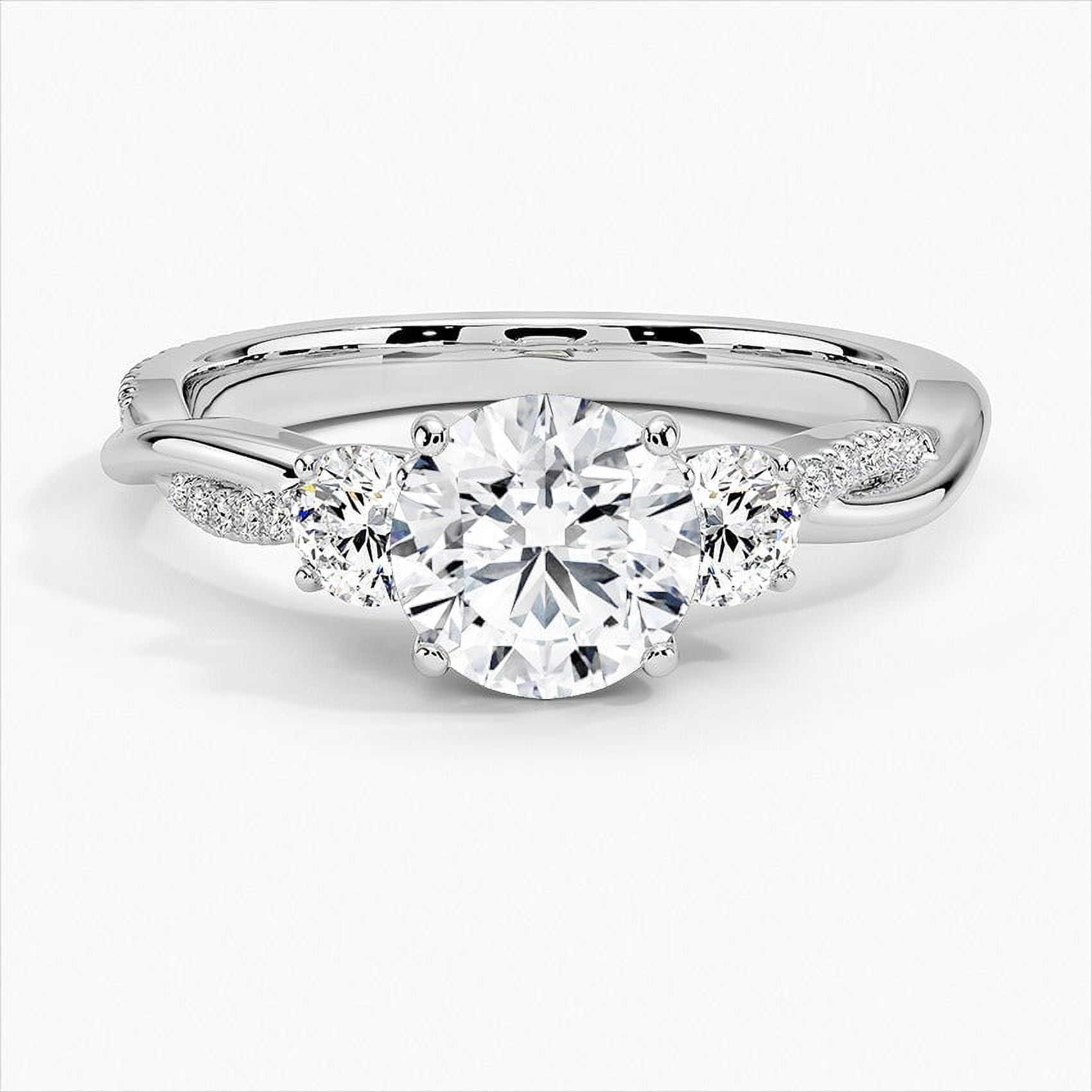 Oryn Jewel 14K White Gold Over 2.1 Ct Round Cut Lab Created Diamond Ring - Elegant Twisted Three Stone Engagement Ring for Women - Wedding Ring - Ideal Gift for Proposals or Special Moments