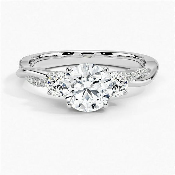 Oryn Jewel 14K White Gold Over 2.1 Ct Round Cut Lab Created Diamond Ring - Elegant Twisted Three Stone Engagement Ring for Women - Wedding Ring - Ideal Gift for Proposals or Special Moments