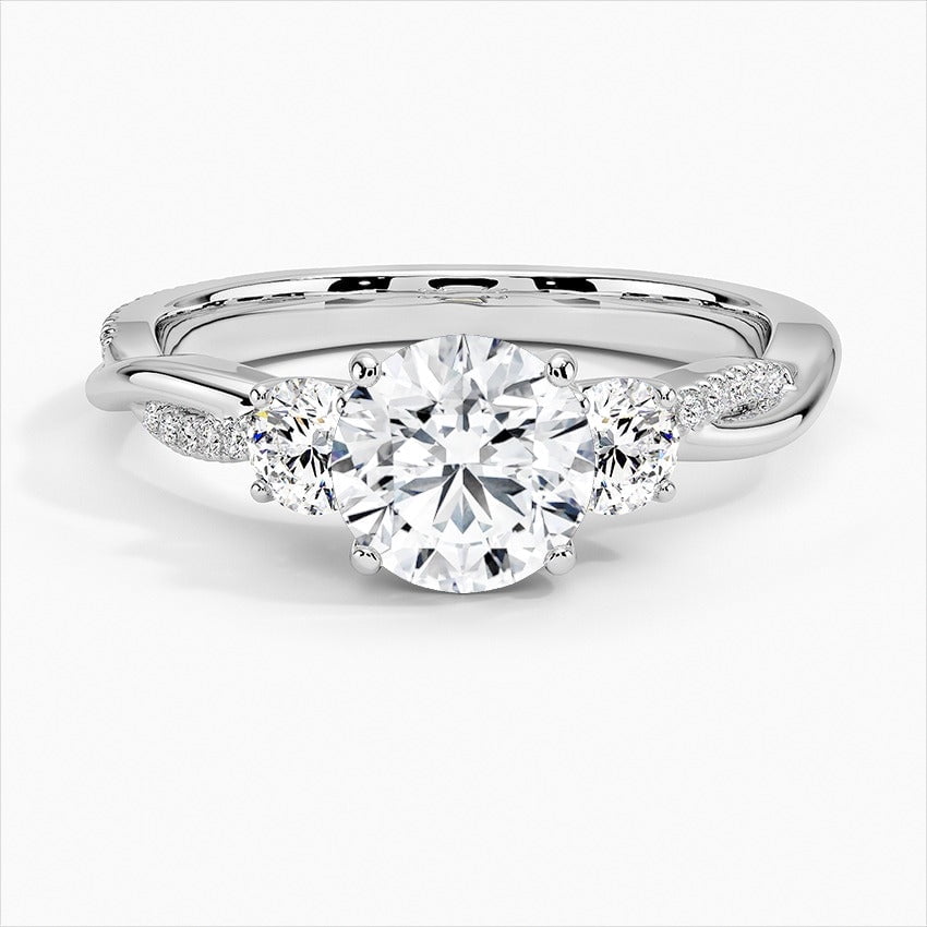 Oryn Jewel 14K White Gold Over 2.1 Ct Round Cut Lab Created Diamond Ring - Elegant Twisted Three Stone Engagement Ring for Women - Wedding Ring - Ideal Gift for Proposals or Special Moments