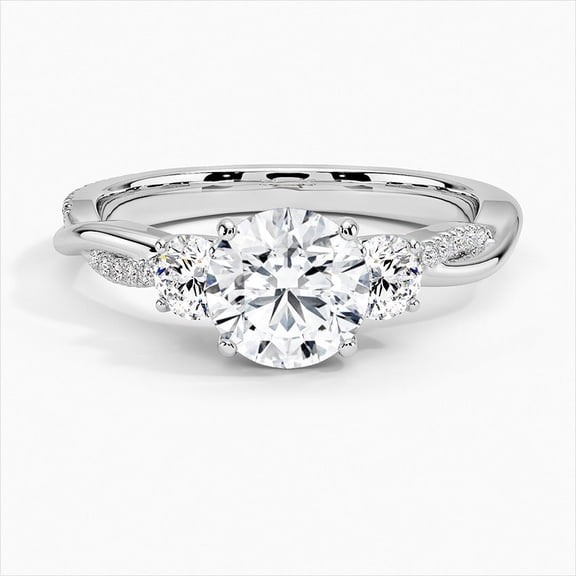 Oryn Jewel 14K White Gold Over 2.1 Ct Round Cut Lab Created Diamond Ring - Elegant Twisted Three Stone Engagement Ring for Women - Wedding Ring - Ideal Gift for Proposals or Special Moments