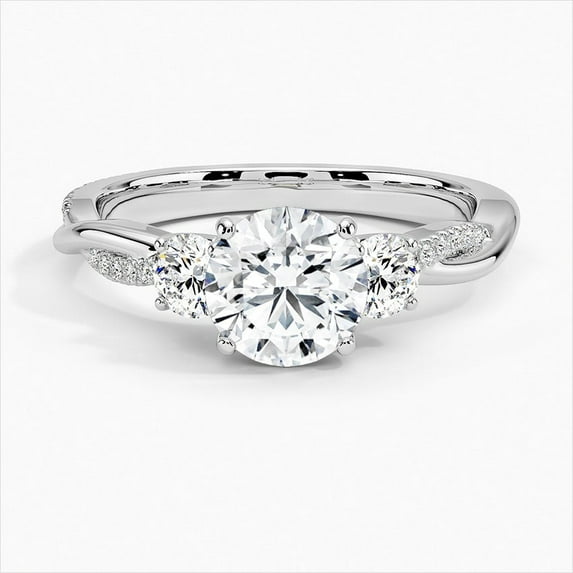 Oryn Jewel 14K White Gold Over 2.1 Ct Round Cut Lab Created Diamond Ring - Elegant Twisted Three Stone Engagement Ring for Women - Wedding Ring - Ideal Gift for Proposals or Special Moments