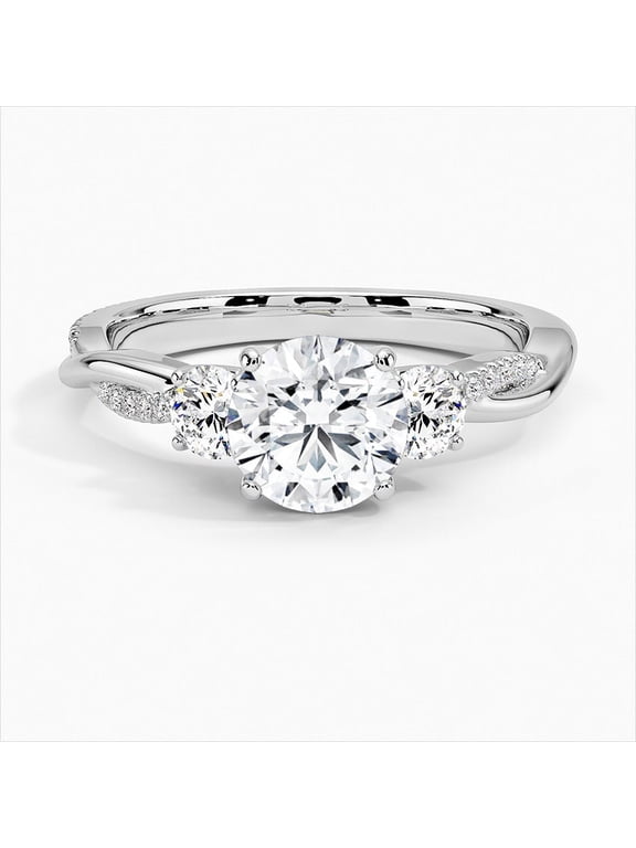 14K White Gold Over 2.1 Ct Round Cut Lab Created Diamond Ring - Elegant Twisted Three Stone Engagement Ring for Women - Wedding Ring - Ideal Gift for Proposals or Special Moments