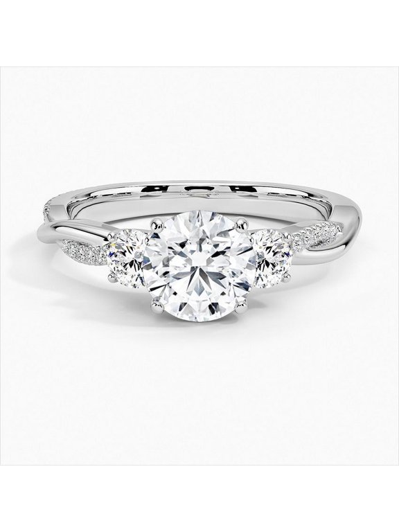 14K White Gold Over 2.1 Ct Round Cut Lab Created Diamond Ring - Elegant Twisted Three Stone Engagement Ring for Women - Wedding Ring - Ideal Gift for Proposals or Special Moments