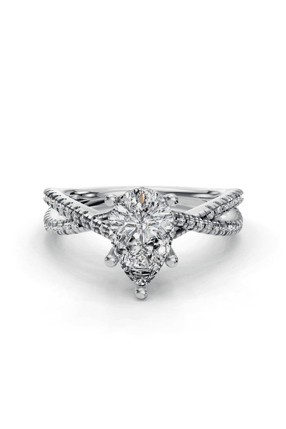 14K White Gold Over Criss Cross 1.7 Ct Pear Cut Lab Created Diamond Ring - Beautiful Engagement Ring for Women's - Perfect Proposal Ring for Her - Gorgeous Wedding Ring for Her
