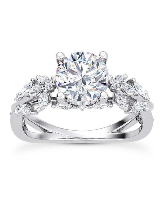 14K White Gold Over Engagement Ring - 1.8 Ct Round Cut Lab Created Diamond - Butterfly and Bee Vine Twist Solitaire Design Ring for Women - Wedding and Engagement Ring for Her