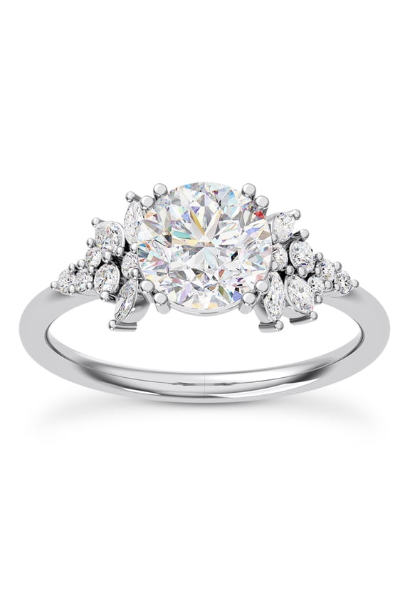 14K White Gold Over Engagement Ring - Graduated Mixed-Shape Solitaire Design with 1.8 Ct Round Cut Lab Created Diamond for Women - Lab Grown Jewelry for Her Modern Jewelry Collection