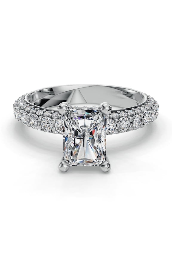 14K White Gold Over Engagement Ring - Rolled Pave Design with 2.4 Ct Radiant Cut Lab Created Diamond for Women - Solitaire Wedding Ring - Perfect Jewelry for Her Wedding Day