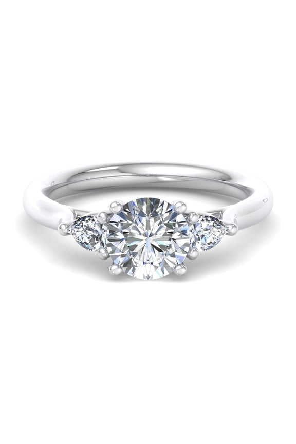 14K White Gold Over Ring - 1.7 Ct Round Cut Lab Created Diamond Three Stone Engagement Rings for Women's - Timeless Proposal Rings - A Heartfelt Gift for Your Forever Together