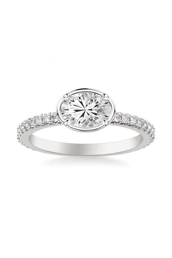 14K White Gold Over Ring - 1.9 Ct Lab Created Diamond Solitaire with Accents Bezel Set Ring - Oval Cut Engagement Ring - Trendy Jewelry Gift for Her - Everyday Wear Diamond Ring