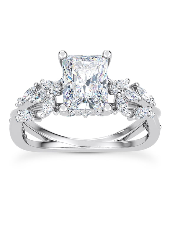 14K White Gold Over Ring - 2.3 Ct Radiant Cut Lab Created Diamond Butterfly and Bee Vine Twist Engagement Ring - Wedding Solitaire Ring - Engagement Ring for Special Occasions