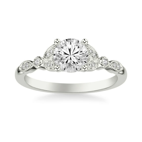 Oryn Jewel 14K White Gold Over Ring - 2 Ct Lab Created Diamond Solitaire with Milgrain Leaf Bezel Set for Women - Round Cut Engagement Ring - Chic Jewelry Gift for Her - Daily Wear Diamond Ring