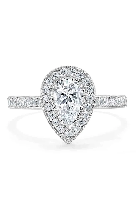 14K White Gold Plated Anniversary Band - 1.8 Ct Pear Cut Lab Created Diamond Wedding Band - Halo Wedding Anniversary Band for Women - Gorgeous Anniversary Gift for Women