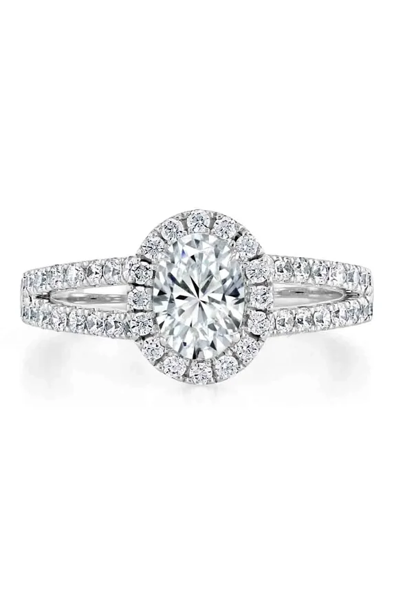 14K White Gold Plated Anniversary Band - 1.9 Ct Oval Cut Lab Created Diamond Wedding Band - Split Shank Wedding Anniversary Band for Women - Daily Wear Fine Jewelry for Women