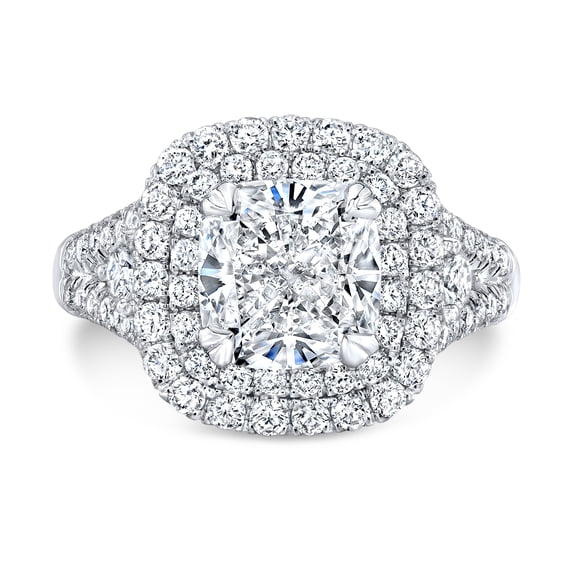 Oryn Jewel 14K White Gold Plated Anniversary Ring - 2.1 Ct Cushion Cut Diamond Ring - Engagement Wedding Ring for Women - Double Halo Fine Ring - Valentine's Day Gift for Her - Proposal Ring