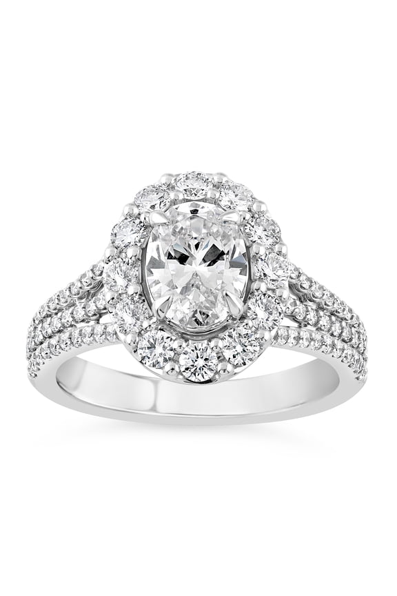 14K White Gold Plated Band - 1.6 Ct Oval Cut Diamond Bands - Wedding Halo Bands for Women - Multi-Stone Anniversary Bands - Split Shank Gorgeous Anniversary Gift