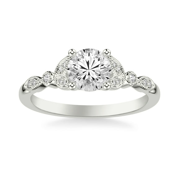Oryn Jewel 14K White Gold Over Ring - 2 Ct Lab Created Diamond Solitaire with Milgrain Leaf Bezel Set for Women - Round Cut Engagement Ring - Chic Jewelry Gift for Her - Daily Wear Diamond Ring