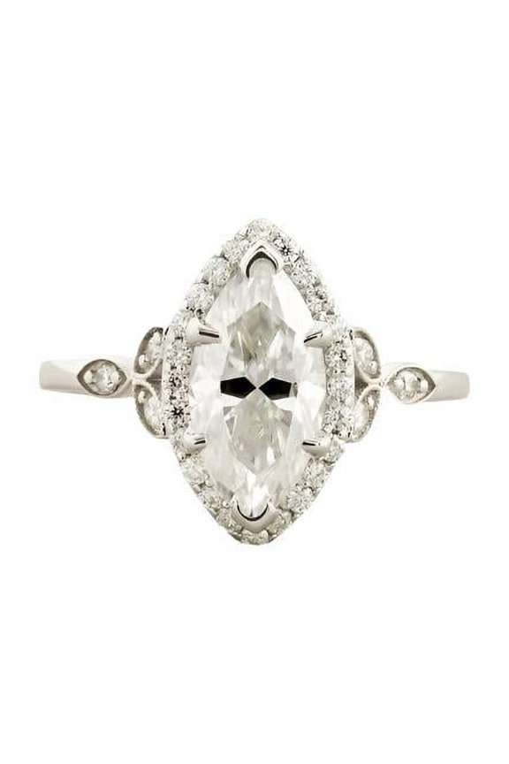 2.1 Ct Marquise Cut Lab-Created Simulated Diamond Ring - 14K White Gold Over - Glamorous Multi Diamond Halo Ring - Delightful Gift for Her - Captivating Jewelry for Lasting Impressions