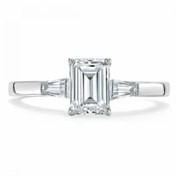 Oryn Jewel 2.2 Ct Emerald Cut Diamond Bands - 14K White Gold Plated Band - Valentine Wedding Bands - Mid Century Designer Fine Jewelry - Christmas Special Gifts for Women